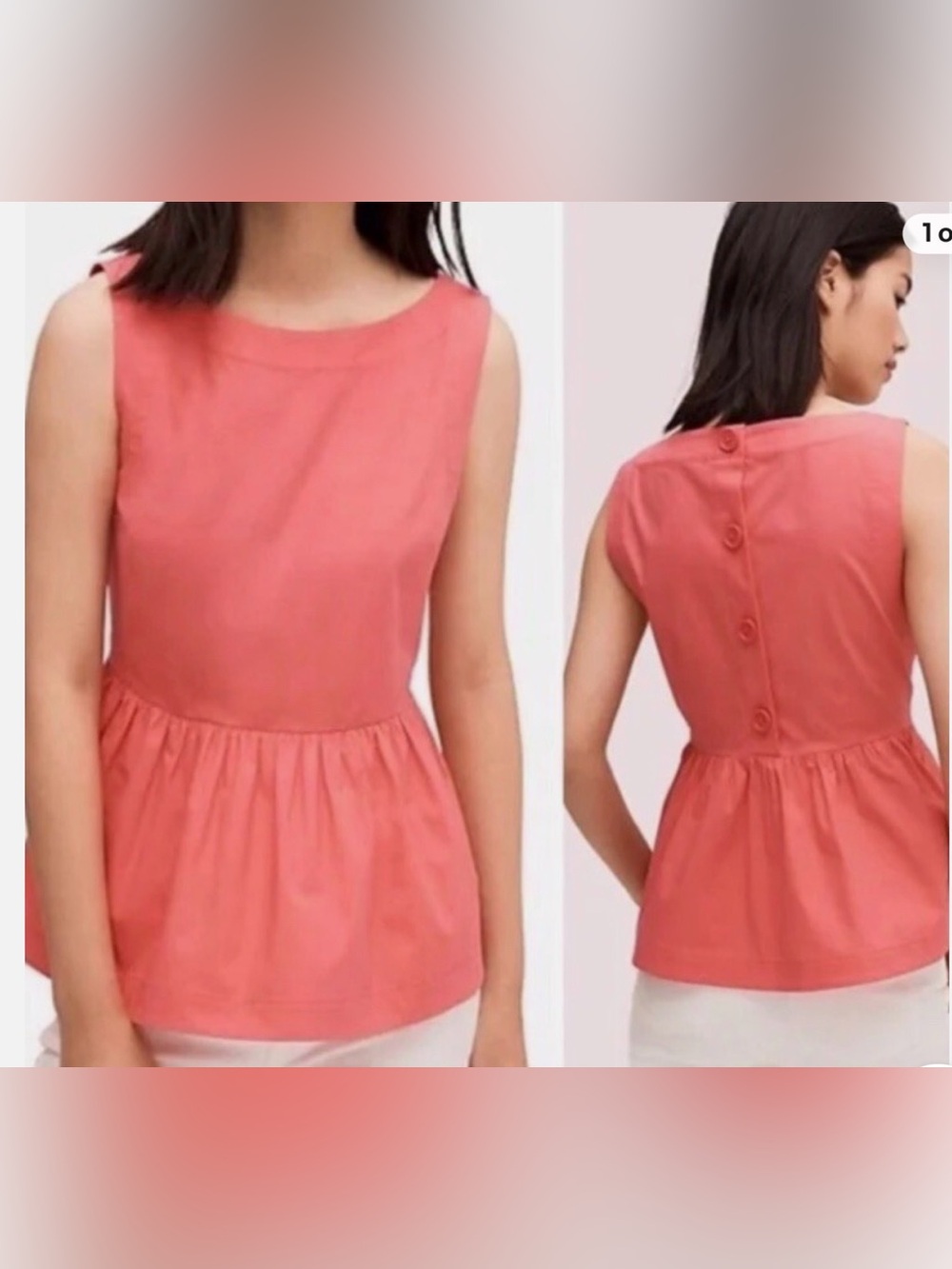 Kate Spade New York Button Back Sleeveless Peplum Top Blouse Coral Pink Sz 4